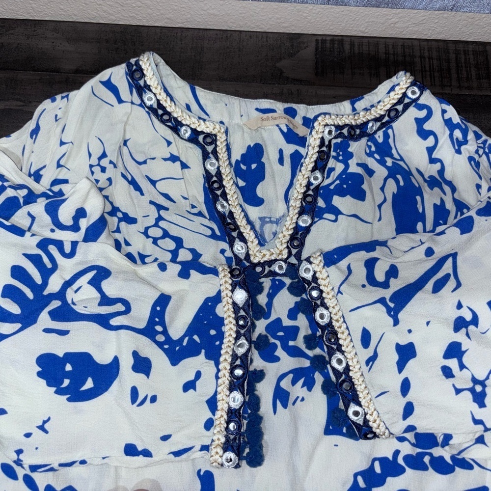 Soft Surroundings Creacendo Kaftan Mandi Dress in blue and white. Sz L - Picture 11 of 13